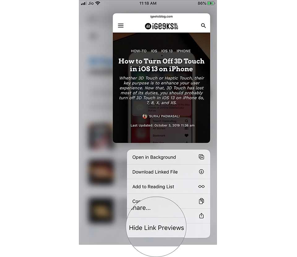 Tắt Link Preview trên iOS 13