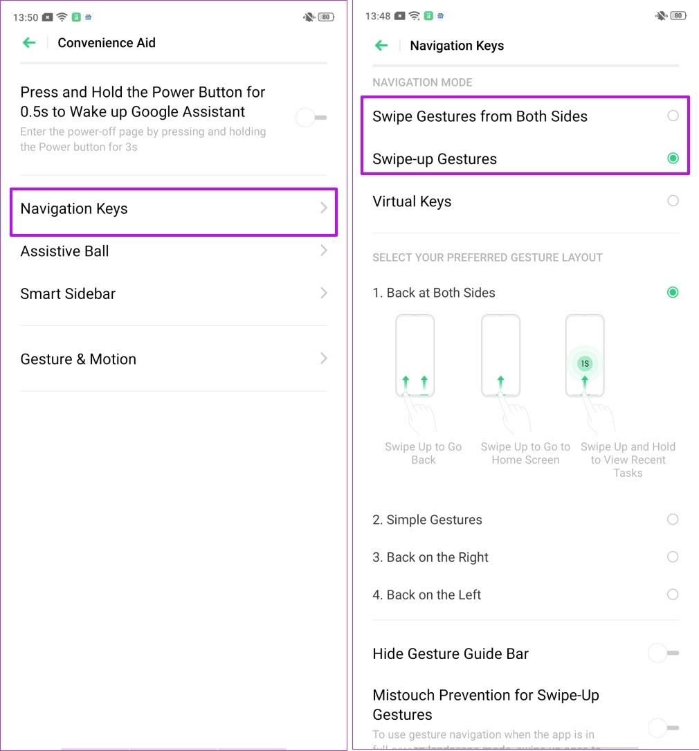 Thiết lập cử chỉ điều hướng