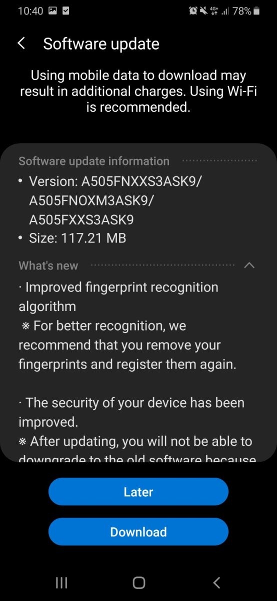 Galaxy A50 nhận cập nhật mới, cải thiện độ nhạy cảm biến vân tay