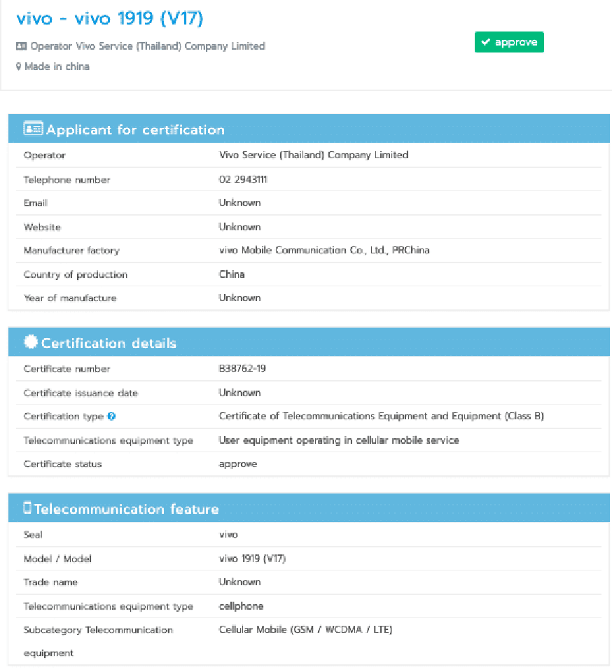 Vivo V17 đạt chứng nhận NBTC (ảnh 1)