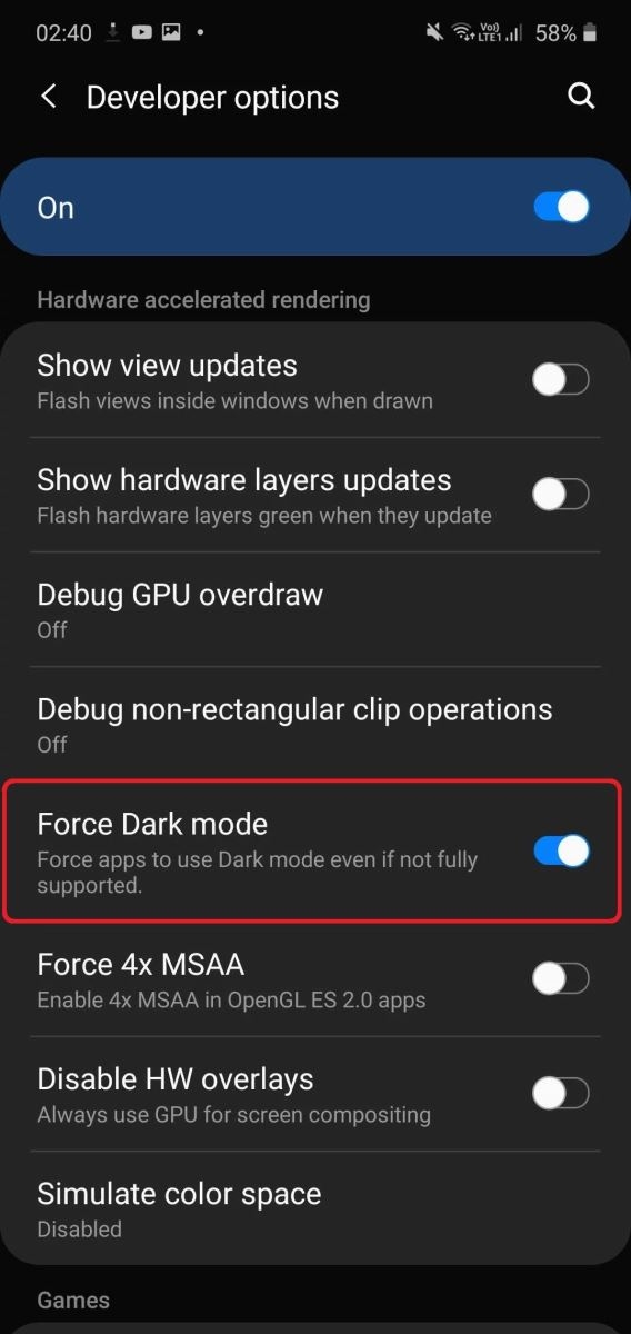 Dark Mode Galaxy Note 10
