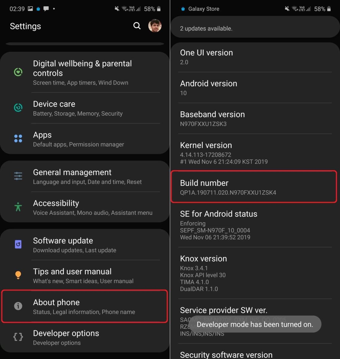 Dark Mode Galaxy Note 10