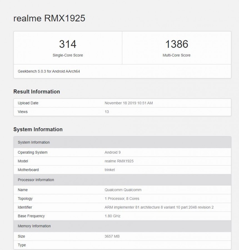 Realme 5s lộ cấu hình trên Geekbench