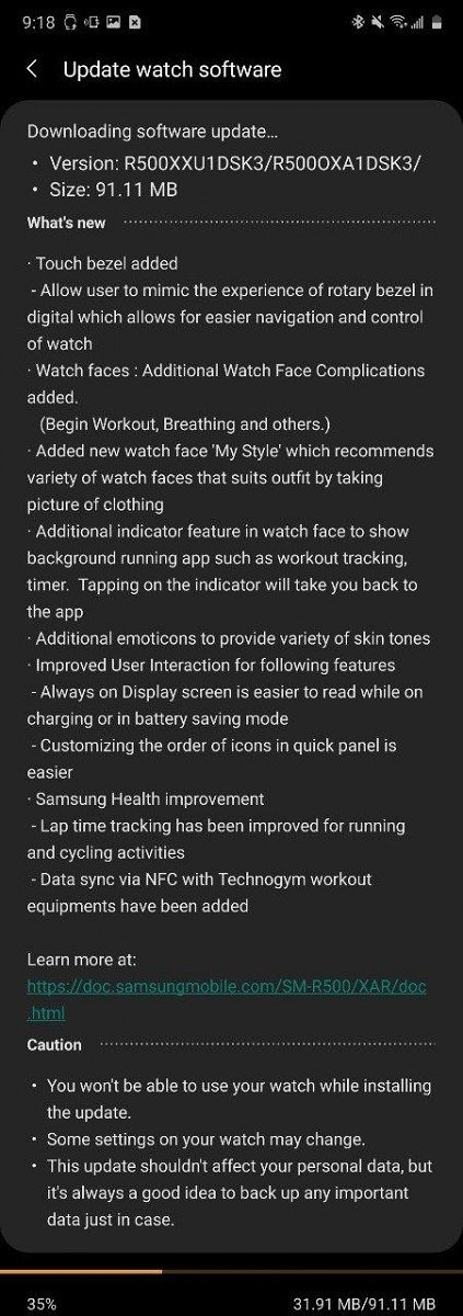 Watch Active nhận cập mới, nhận nhiều tính năng từ Galaxy Watch Active2