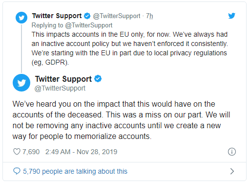 Twitter hoãn xóa tài khoản