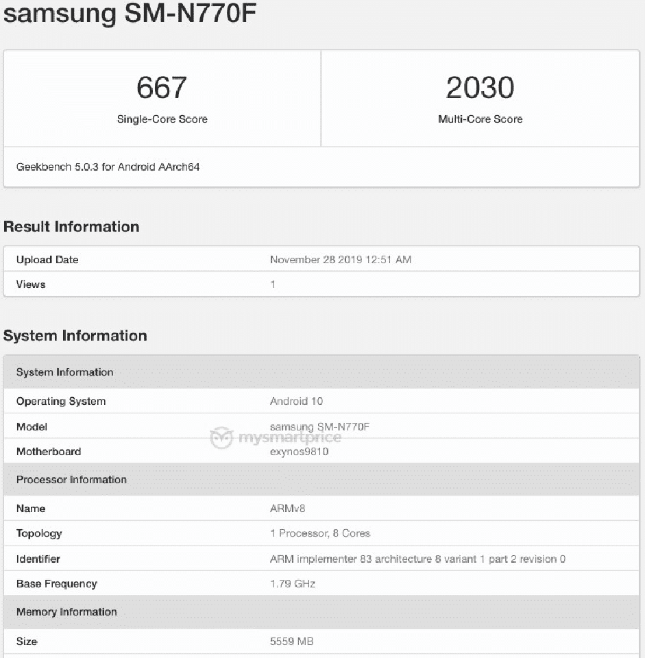 Galaxy Note 10 Lite xuất hiện trên Geekbench Galaxy Note 10 Lite xuất hiện trên Geekbench