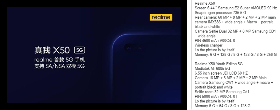 Rò rỉ cấu hình Realme X50 5G và Realme X50 Lite 5G (ảnh 2)