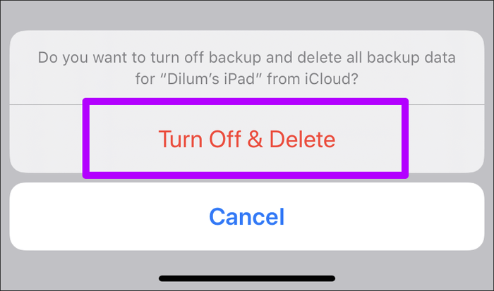 xóa backup trên iCloud