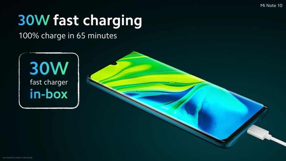 Xiaomi Mi note 10 có dung lượng pin lớn