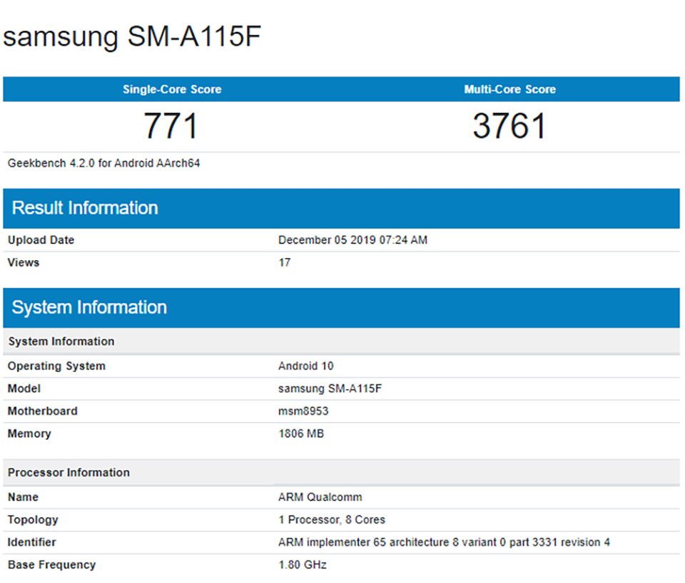 Galaxy A11 xuất hiện trên Geekbench Galaxy A11 xuất hiện trên Geekbench