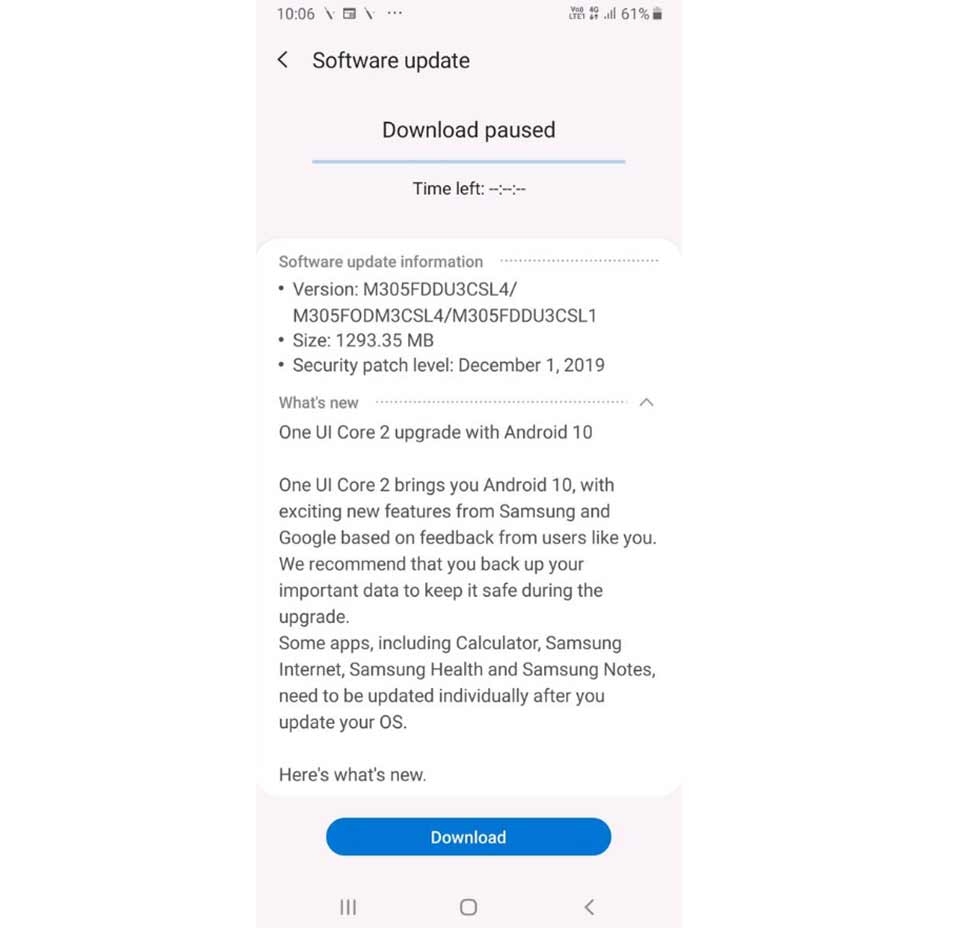 Galaxy M20 và Galaxy M30 được update Android 10