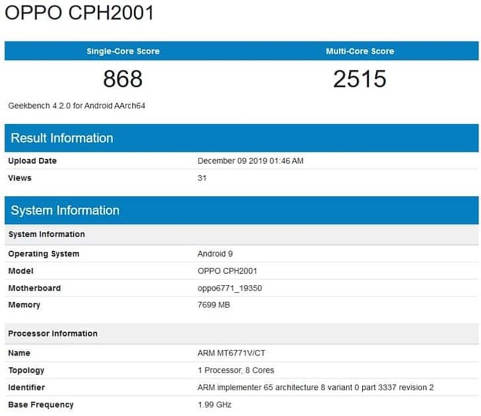 Hai smartphone OPPO xuất hiện trên Geekbench (ảnh 1) Hai smartphone OPPO xuất hiện trên Geekbench (ảnh 1)