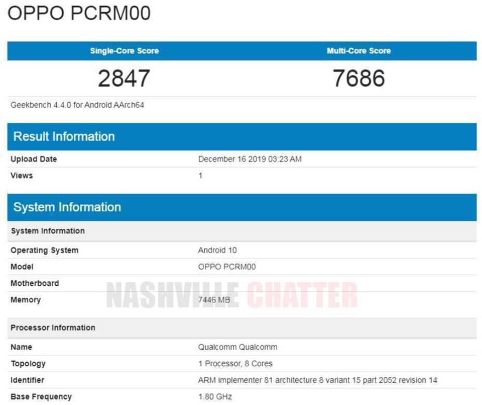 Reno 3 Pro 5G lộ cấu hình trên Geekbench Reno 3 Pro 5G lộ cấu hình trên Geekbench