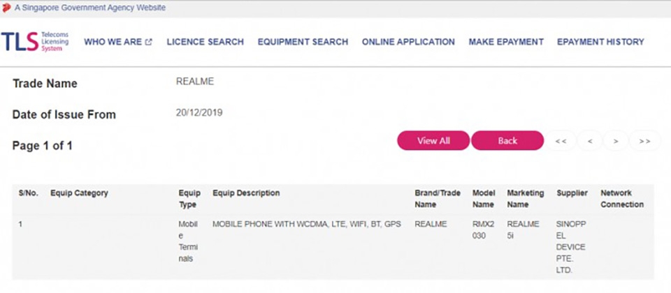 Realme 5i đạt chứng nhận IMDA
