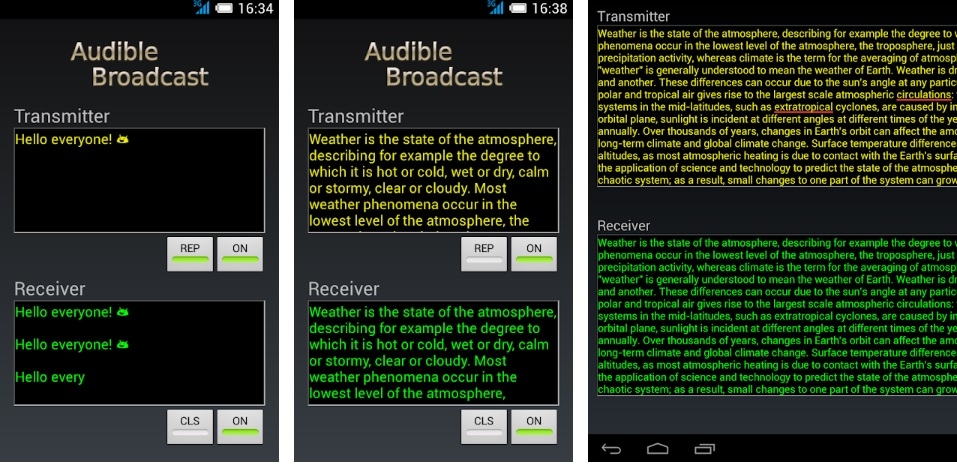 Audible Broadcast text to sound walkie-talkie