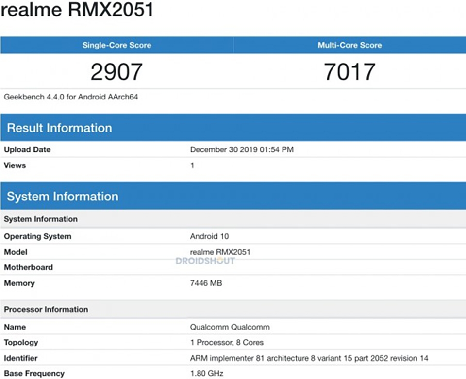 Realme X50 lộ cấu hình trên Geekbench