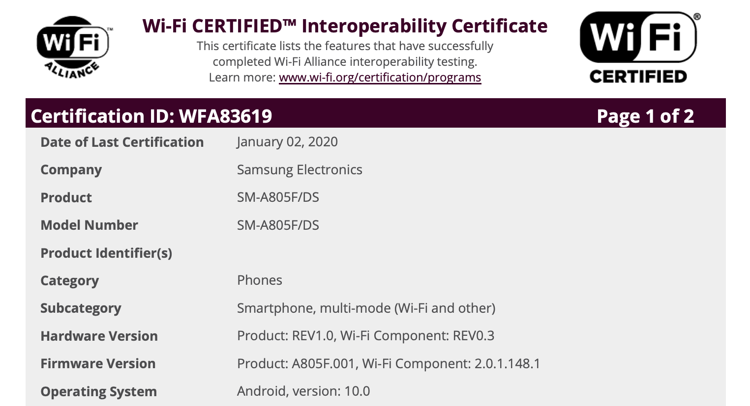 Lộ ảnh rò rỉ Galaxy S9 và Galaxy A80 đạt chứng chỉ Android 10