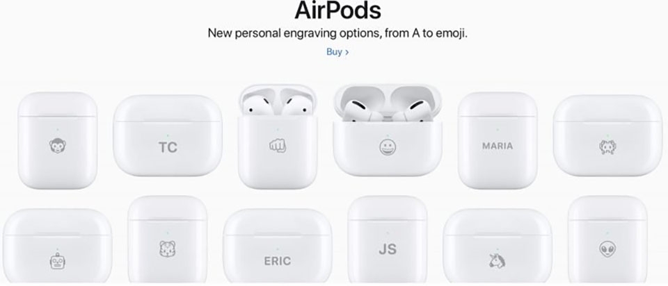 Apple thêm tùy chọn khắc biểu tượng cảm xúc cho AirPods