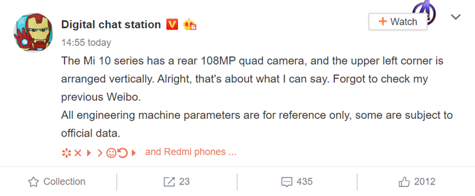 Thông tin camera Xiaomi Mi 10 (ảnh 1)