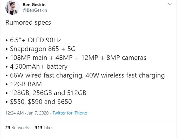Rò rỉ thông số cấu hình chi tiết của Xiaomi Mi 10 Pro 2