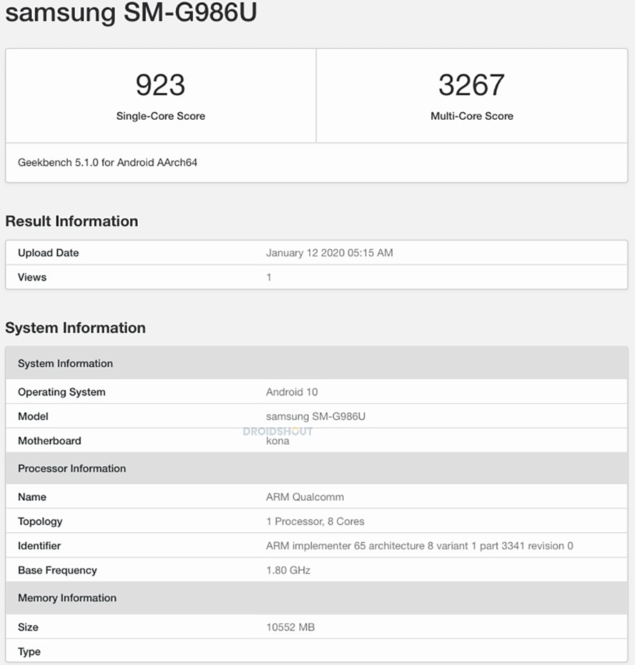 Galaxy S20+ 5G lộ điểm benchmark ấn tượng trên Geekbench
