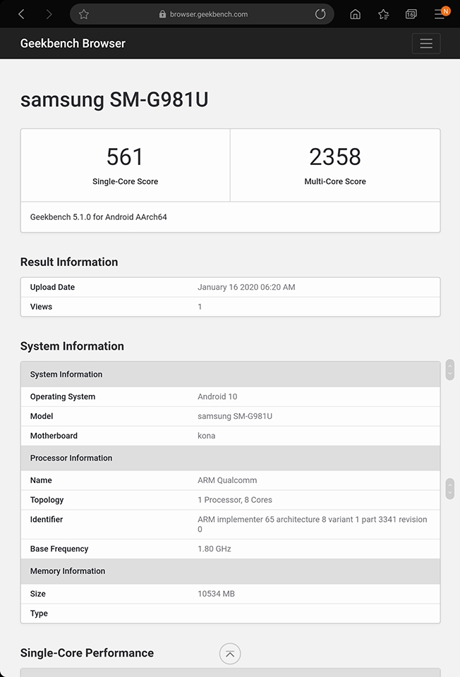 Galaxy S20 xuất hiện trên Geekbench