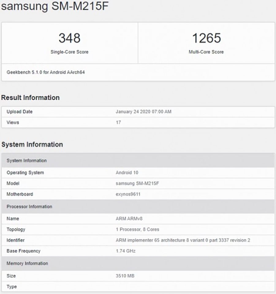 Galaxy M21 xuất hiện trên Geekbench