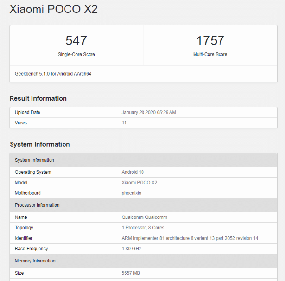 Poco X2 bản 6GB RAM
