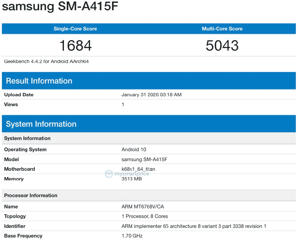 Galaxy A41 xuất hiện trên Geekbench Galaxy A41 xuất hiện trên Geekbench