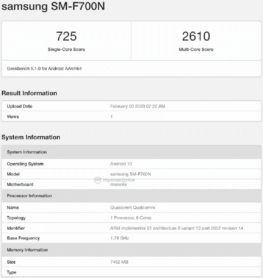 Galaxy Z Flip lộ cấu hình trên Geekbench (ảnh 1)