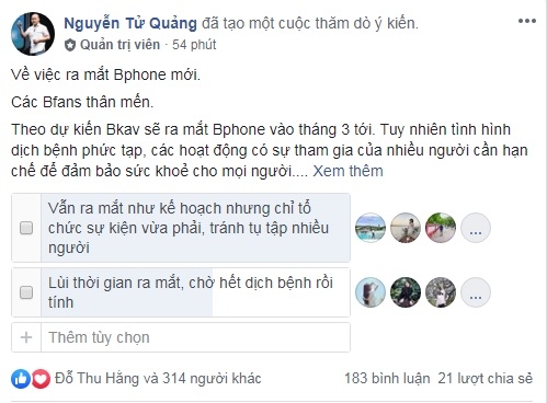 BKAV Bphone 4 có thể sẽ hoãn ra mắt do dịch cúm Corona