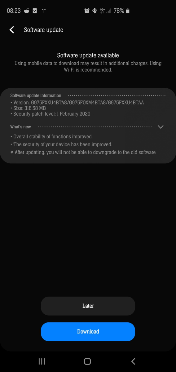 Samsung phát hành bản vá Android tháng 2/2020 cho Samsung Galaxy S10