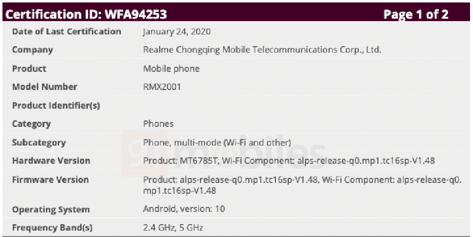 Realme 6 đạt chứng nhận WiFi