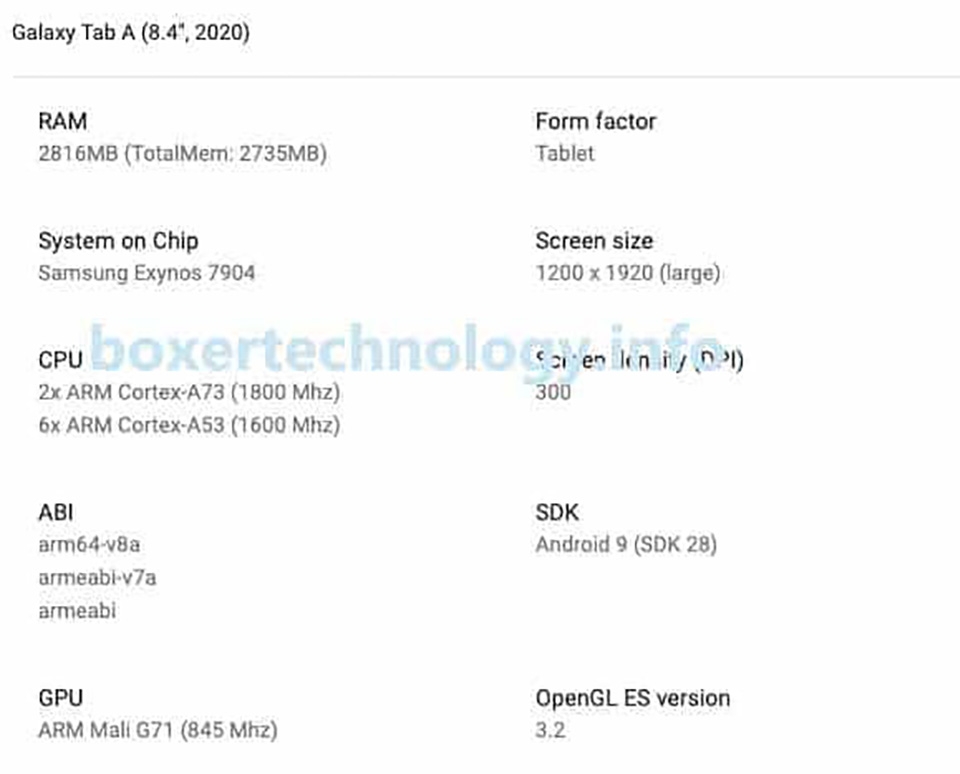 Cấu hình Galaxy Tab A 8.4 2020 vừa được tiết lộ (ảnh 2)