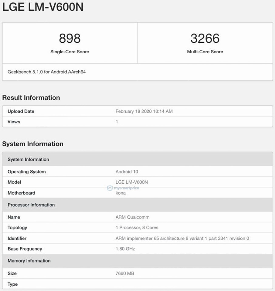 LG V60 ThinQ 5G lộ cấu hình trên Geekbench