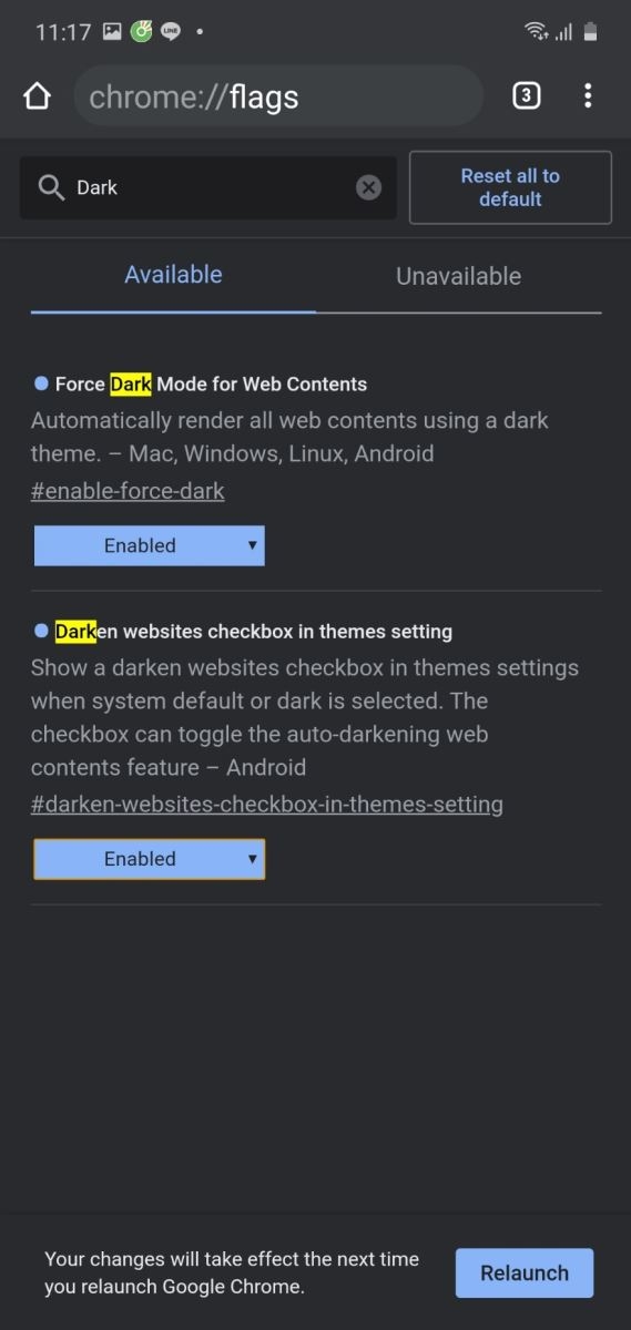 kích hoạt chế độ tối