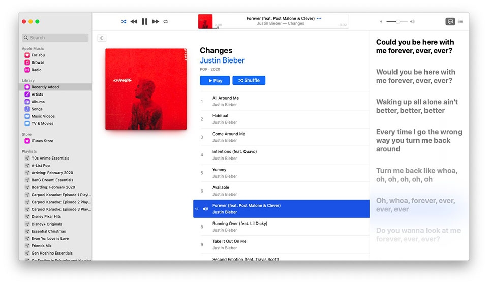 Apple Music hỗ trợ lời bài hát theo thời gian thực