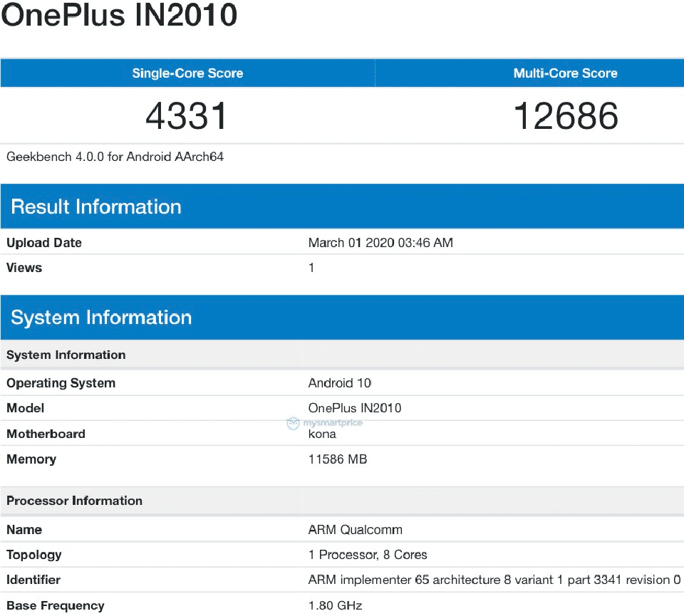 OnePlus 8 5G xuất hiện trên Geekbench