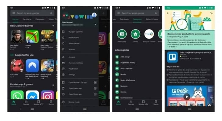 Google Play Store có tuỳ chọn bật/tắt Dark Mode, chỉ hỗ trợ từ Android 10