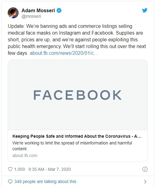 facebook tạm cấm quảng cáo khẩu trang