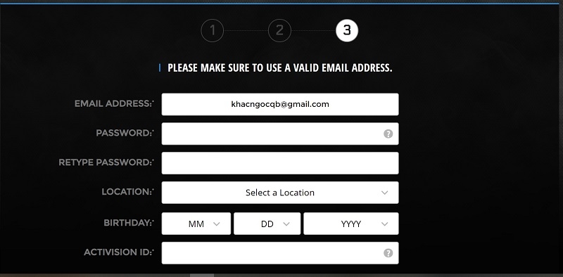 đăng ký Call Of Duty