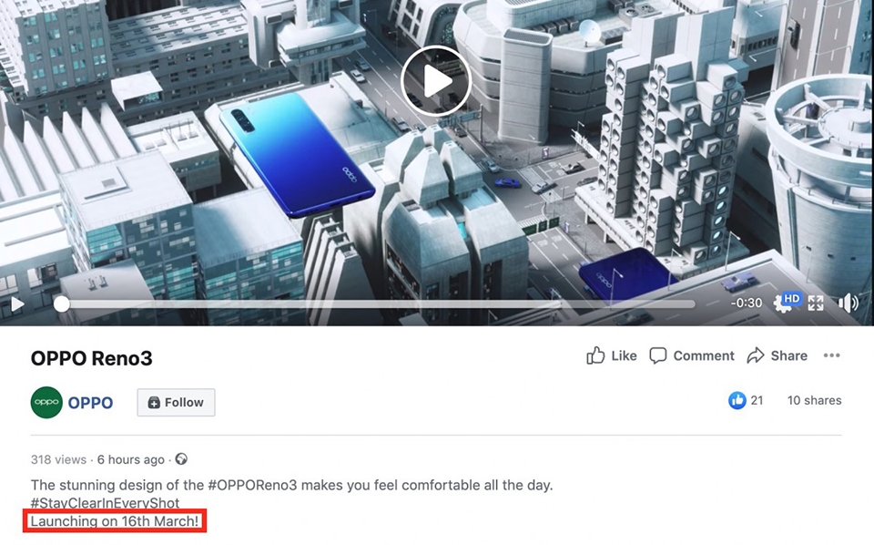 OPPO Reno 3 sẽ ra mắt toàn cầu vào ngày 16/3