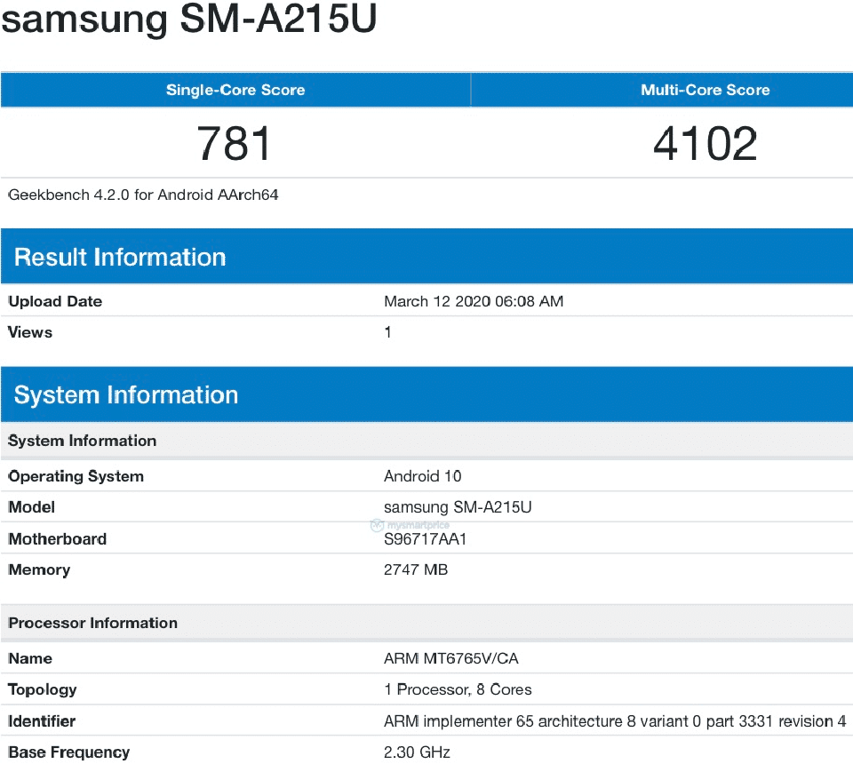 Galaxy A21 xuất hiện trên Geekbench Galaxy A21 xuất hiện trên Geekbench