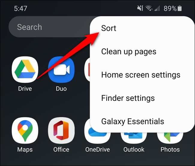 sắp xếp ứng dụng Samsung Galaxy S20
