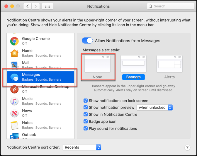 tắt thông báo imessages trên mac