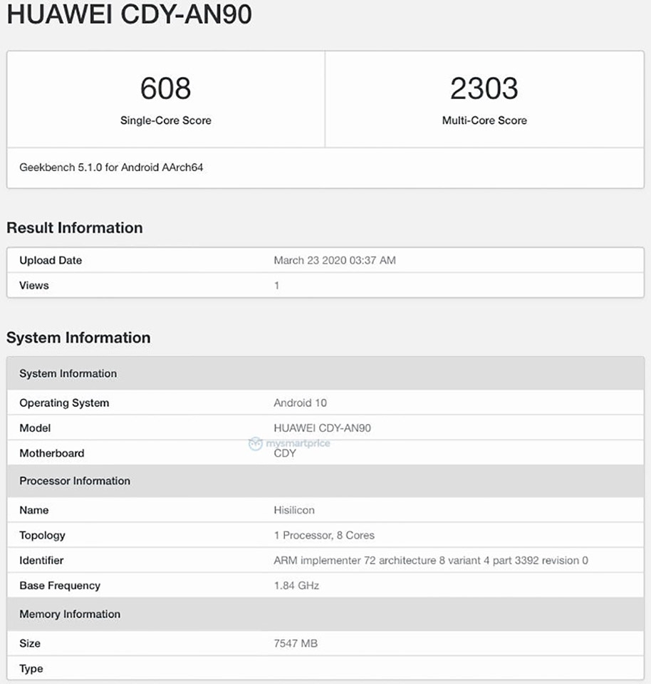 Huawei Nova 7 SE lộ cấu hình trên Geekbench