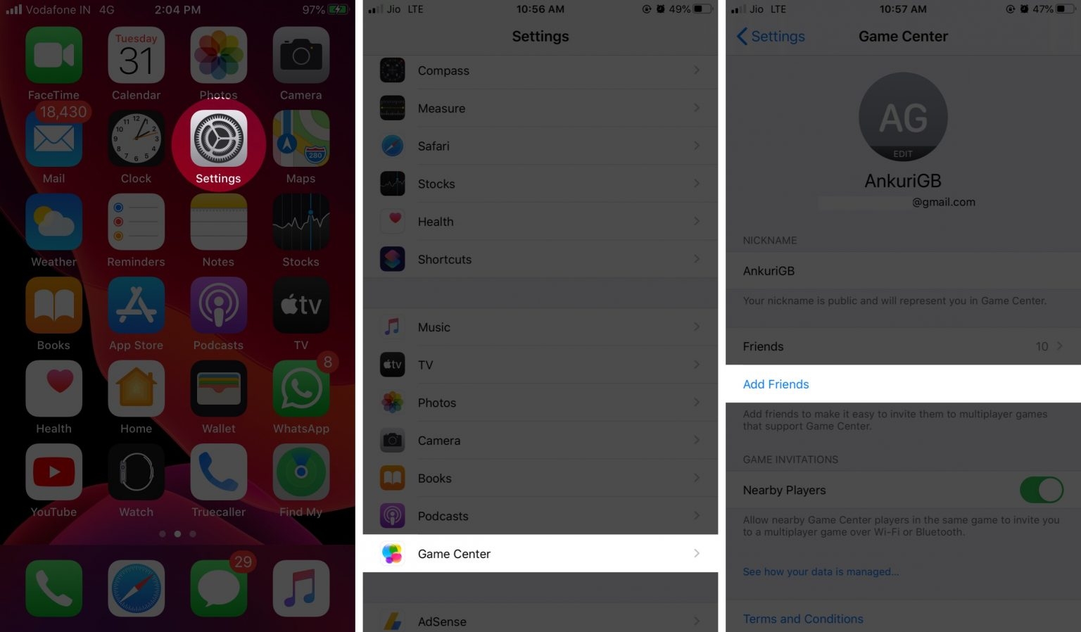 thêm bạn bè trong game center trên iphone