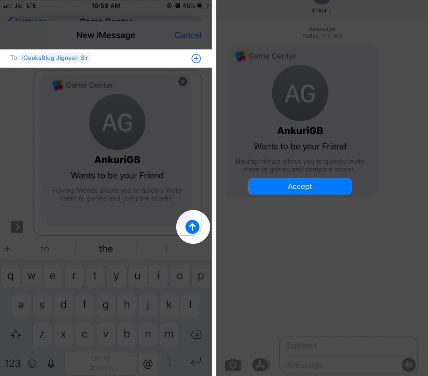 kết bạn trong game center trên iPhone