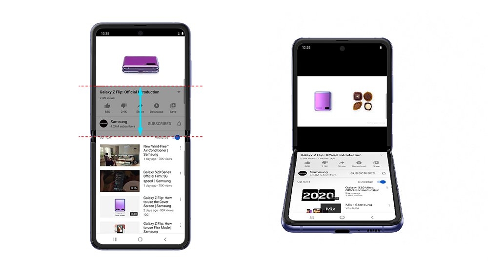 Youtube chính thức hỗ trợ chế độ Flex Mode cho Samsung Galaxy Z Flip