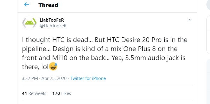 HTC Desire 20 Pro với thiết kế giống Xiaomi Mi 10 vừa có mặt trên Geekbench